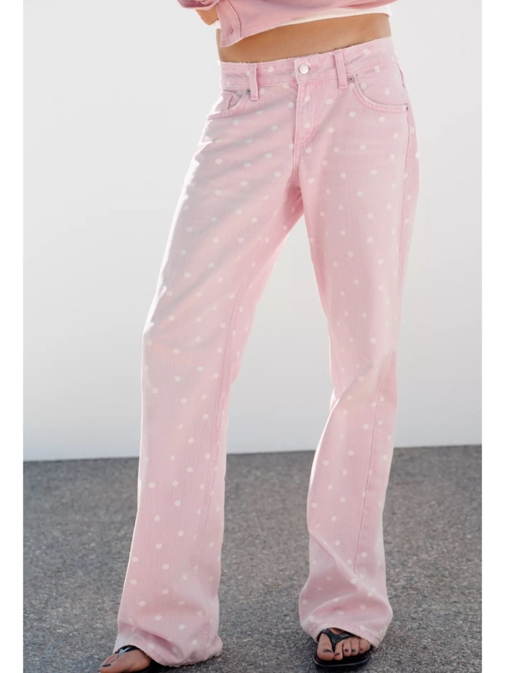 Zara TRF WIDE LEG LOW RISE POLKA DOT JEANS